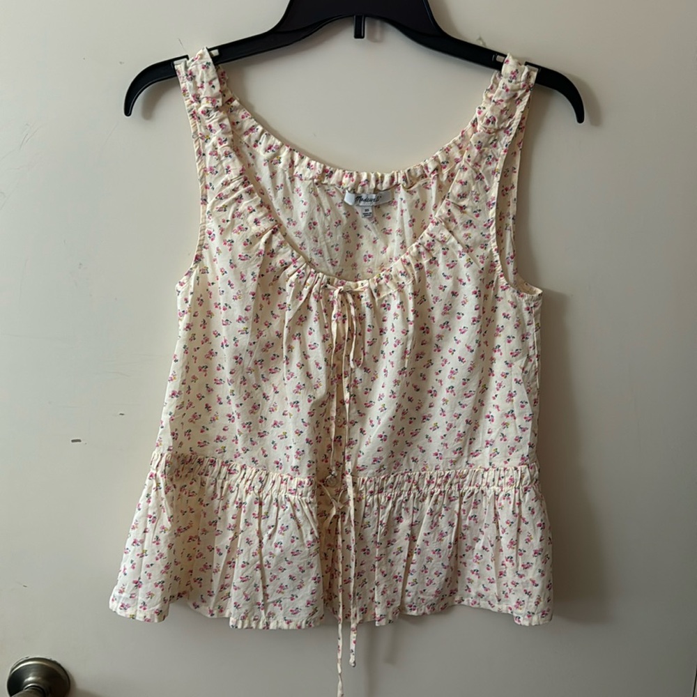 Madewell Shirred Drawstring Tank Top in Bright Buds Size XS